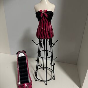 Pink and Black Striped Dress Jewelry Holder and Heel ring holder
